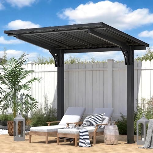U-MAX 8' x 5' Outdoor Lean to Grill Gazebo Hardtop Pergola for Patio, 5x8 Freestanding Carport Pergolas and Gazebos Clearance, Small Heavy Duty Galvanized Steel Roof Awnings for Decks, Backyard