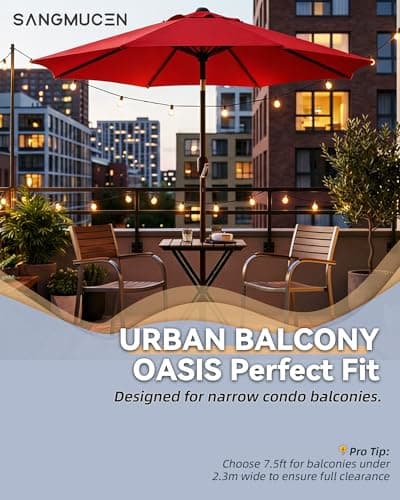 SANGMUCEN 7.5ft Patio Umbrella - 8 Sturdy Ribs Outdoor Umbrella with 30° Dual-Tilt, UPF 50+ UV Protective Waterproof Market Parasol de Patio for Garden, Pool, Balcony & Bistro Tables, Red HPU075R