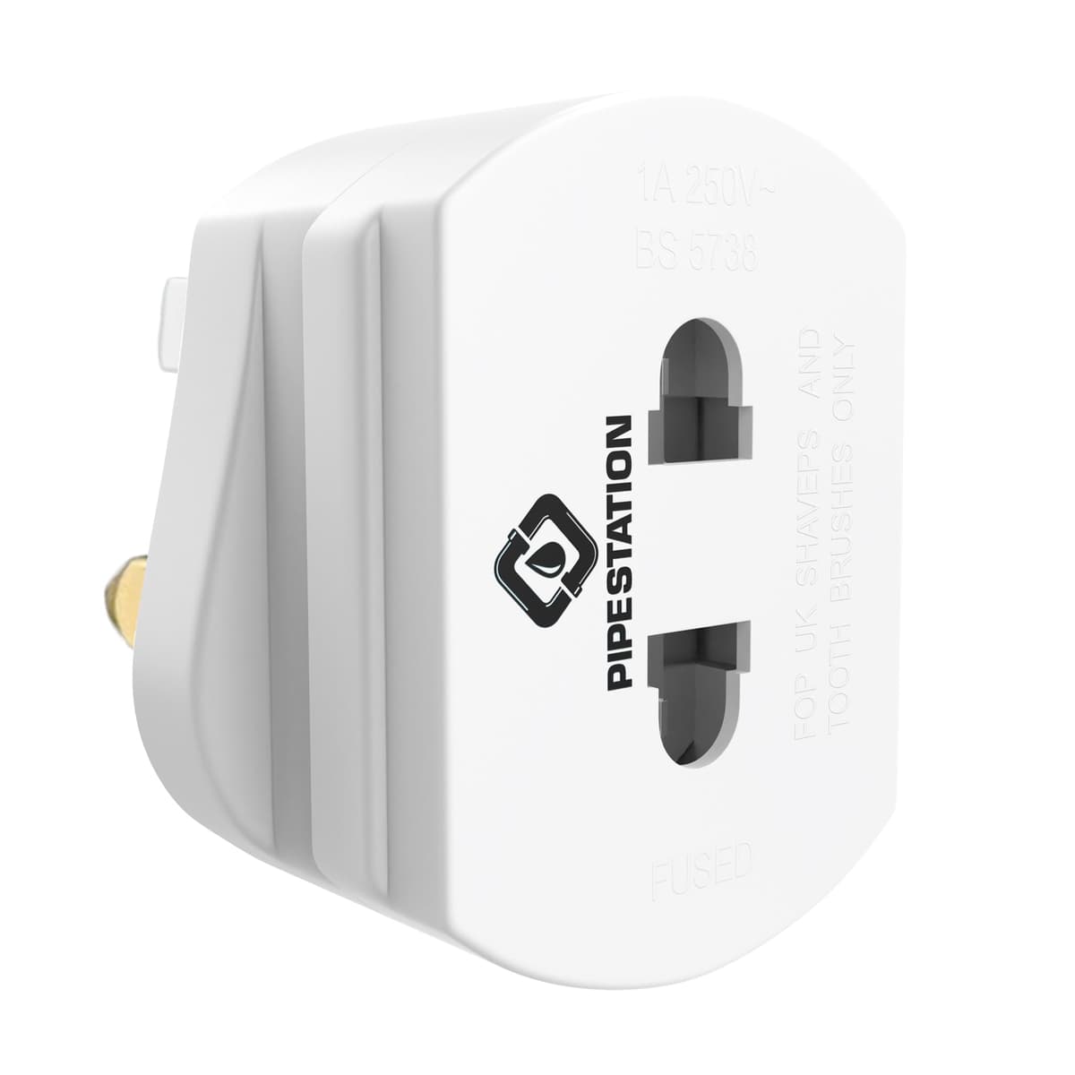 Pipestation Toothbrush and Shaver Adapter Plug UK | European to UK Toothbrush Adapter | European to United Kingdom Adaptor | Tooth-Brush Charger United Kingdom | 2-Pin to 3-Pin Shaver Plug Adaptor