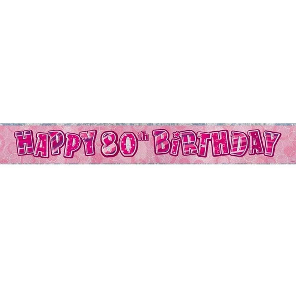 Unique Party 92068 - 9ft Foil Glitz Pink Happy 80th Birthday Banner
