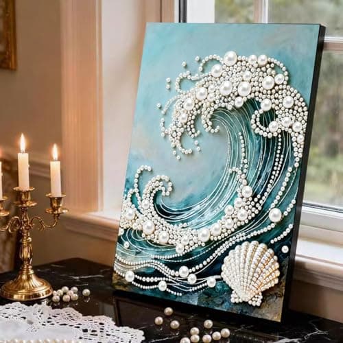 GEMFAMILY 5D Diamond Art Pearl Painting Kits for Adults,Special Shape Diamond Art Kits for Wave, DIY 3D Plastic Pearl Painting Kit for Home Wall Decoration 12 × 16 inch