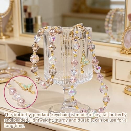 MXHLXRMP Beaded Wristband With Crystal Bow Pendant - Cute Phone, Keychain, And Camera Wristband, Versatile Decoration For Phone Cases And Bags (Butterfly Green)