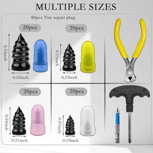 60Pcs Tire Repair Rubber Nails Kit with 4 Sizes, Tire Plugs Screw Type, Vacuum Tire Repair Rubber Nail, Screw in Tire Repair Plugs, Quick Self-Service Tire Repair Tools for Car, Motorcycle, Truck.