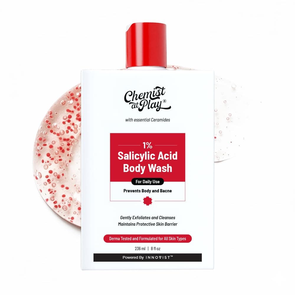 Chemist at Play 1% Salicylic Acid Body Wash | Helps Prevent Back & Body Acne Smoothens Bumpy Texture | For Sweaty Oily Normal and Dry Skin | Paraben and SLS Free | Suitable for Men and Women | 236 ml