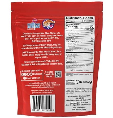 Zolli Drops Sugar Free Candy with Xylitol, Dye-Free Lollipops - Keto & Diabetic-Friendly, Dentist-Approved Treats for Kids (Peppermint, 1.6 oz)