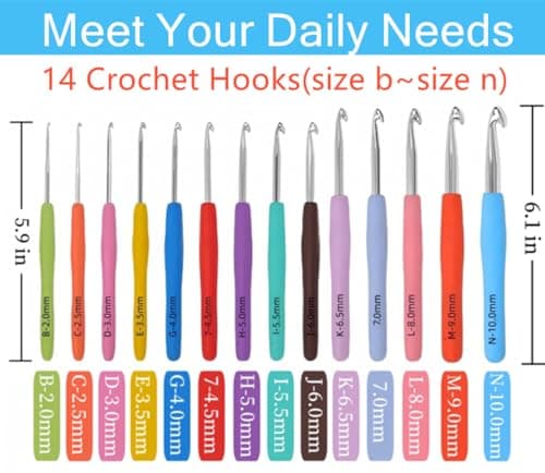 Crochet Hook Set,14 Sizes Crochet Hooks for Arthritic Hands,Crochet Hooks Ergonomic Soft Grip with Case,Crochet Needles(Size B-Size N)