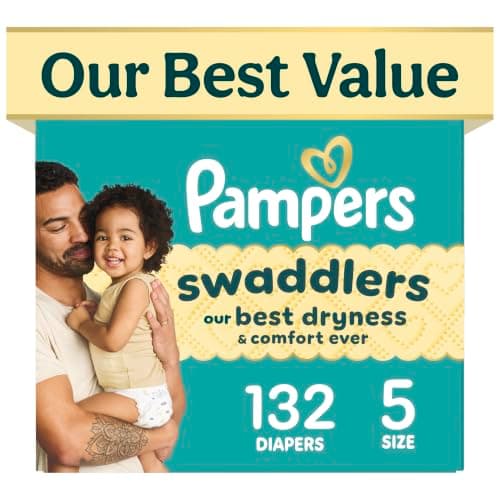 Pampers Swaddlers Diapers, Size 5 (20-37 lbs), 132 Count, Fragrance Free, Hypoallergenic, Absorbent, Pediatrician Recommended, Skin Safe