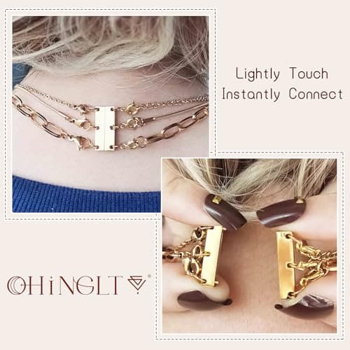 OHINGLT Multi Necklace Layering Clasp, Gold Necklace Separator for Layering, Strong Magnetic Clasps Jewelry Connectors for Layered Look
