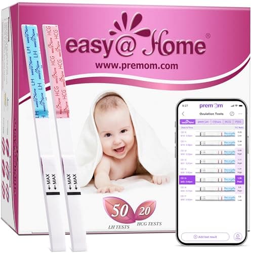 Easy@Home 50 Ovulation & 20 Pregnancy Test Strips Kits: Easy to Use Sensitive Accurate Reliable Fertility Predictor (Pink)