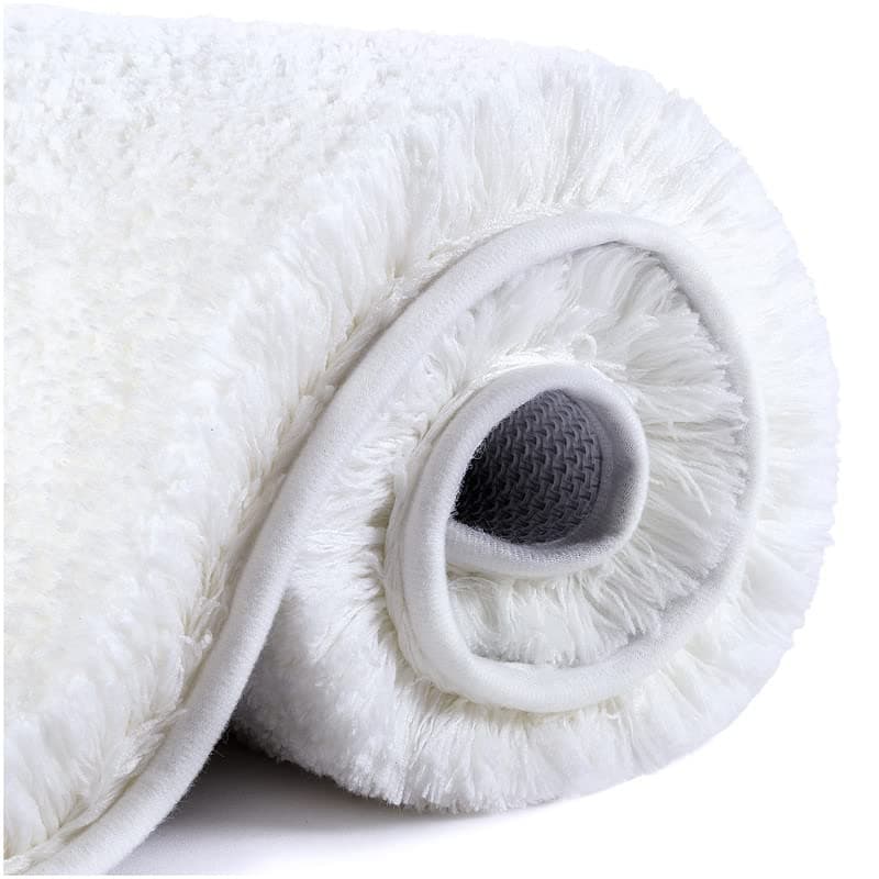 VANZAVANZU Non Slip Bath Mat Thickened Bath Rug for Bathroom Absorbent Ultra Soft Bathroom Mat Rug Fluffy Microfiber Bedside Carpet Floor Mat, Quick-drying, Machine Washable - 40 x 60cm (White)