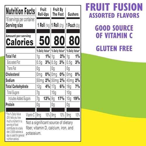 Fruit Roll-Ups, Fruit by the Foot and Gushers Fruit Flavored Snacks Variety Pack, Gluten Free, 16 Pouches, 10.2 oz