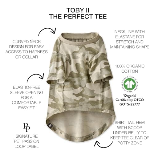 Pet Passion Toby II - The Perfect Tee, 3 Pack Short Sleeve Pet T-Shirt 100% Organic Cotton Tees Clothes for Small, Medium, Large Dogs, Sage Camo, Medium (20-45 lbs)