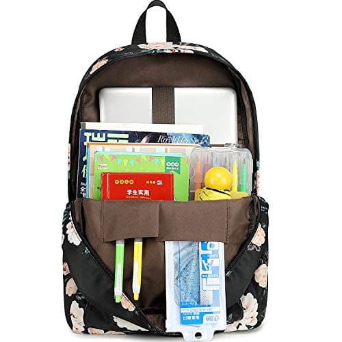 School Backpack for Teen Girls Floral Laptop Book Bag Travel Daypacks (Black-0066)