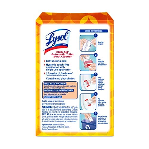 Lysol Click Gel Automatic Toilet Bowl Cleaner, Toilet Gel Stamp, Toilet Freshener, Bathroom Essentials, Refreshing Mango & Hibiscus Scent, 6 Count (Pack of 1)