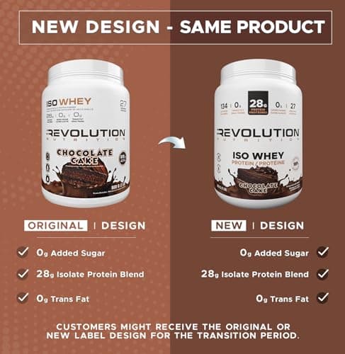 Revolution Nutrition, Iso Whey, Protein Powder, 100% Isolate, Premium Formula, Gluten Free, Low Carb, Promoting Lean Muscle Growth in Men & Women, 28g Of Protein Per Scoop, 908g, 27 Servings (Chocolate Cake, 2 Pound)