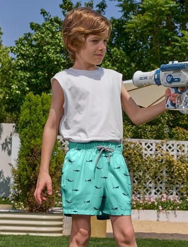 APTRO Boys Swim Trunks with Zipper Pockets & Compression Liner Quick Dry 2 in 1 Beach Shorts, Fish Green, 5-6 Years