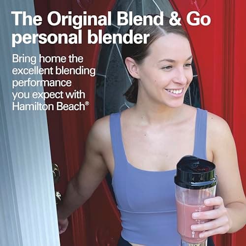 Hamilton Beach Personal Blender for Shakes and Smoothies with 14 Oz Travel Cup and Lid, Black (51101BC)