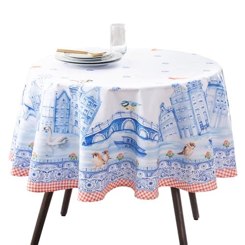 Maison d' Hermine Table Cloth Round Table 100% Cotton 69 Inches Tablecloth Reusable Decorative Everyday Use for Dining Room, Farmhouse, Home, Party, Festive & Wedding Spring Summer (Amsterdam Canals)
