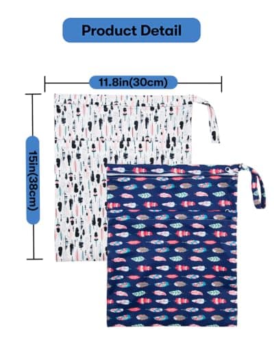 ALVABABY Wet Dry Bags with Two Zippered Pockets 2 Pack Travel Beach Pool Daycare Soiled Baby Items Reusable Waterproof Yoga Gym for Baby Cloth Diaper Swimsuits Wet Clothes