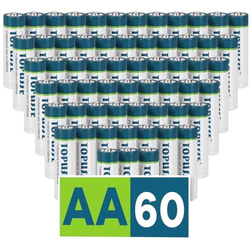 TOPUSSE 60 Pack AA Batteries, Long Lasting Alkaline 1.5v Leakproof Double A Size Battery,10-Year Shelf Life
