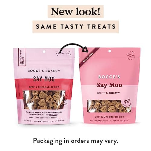 Bocce's Bakery Oven Baked Say Moo Treats for Dogs, Wheat-Free Everyday Dog Treats, Made with Real Ingredients, Baked in The USA, Natural Soft & Chewy Cookies, Beef & Cheddar Recipe, 6 oz
