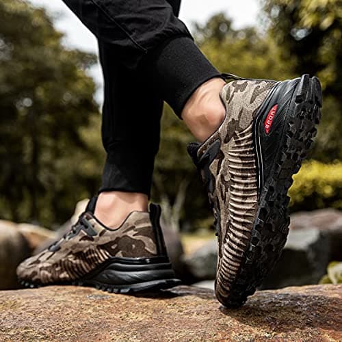 Kricely Men's Trail Running Shoes Fashion Hiking Sneakers for Men Camo Tennis Cross Training Shoe Mens Casual Outdoor Walking Footwear Size 9