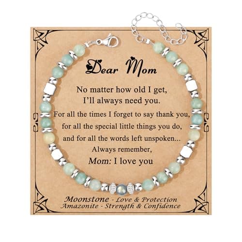 JoycuFF Mom Gifts, Christmas Birthday Gifts for Mom from Daughter Son, Valentines Mothers Day Ideas Present for Mother Mama Amazonite Moonstone Bracelets for Women