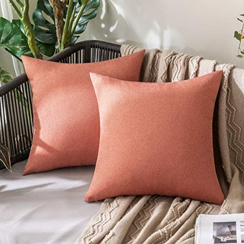MIULEE Pack of 2 Decorative Outdoor Solid Waterproof Throw Pillow Covers Garden Farmhouse Cushion Cases for Patio Tent Balcony Couch Sofa 18x18 inch Coral Red