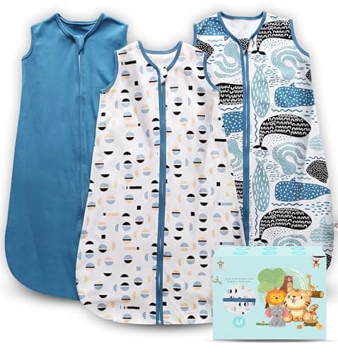 Cute Castle Baby Sleep Sack 6-12 Months - Lightweight 100% Cotton 2-Way Zipper TOG 0.5 Infant Wearable Blanket, Newborn Essentials Toddler Sleep Clothes (3 Pack Blue)