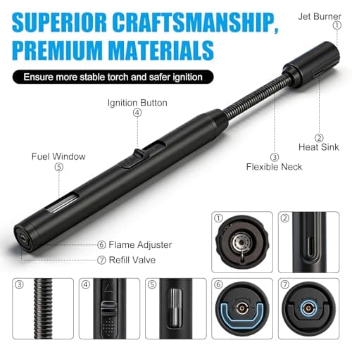 2 Pack Torch Lighters - Butane Not Included, Windproof Long Stick Lighter with Flexible Long Neck and Visible Fuel Window, Refillable Jet Flame Butane Lighters for Candles Grill BBQ Fireplace