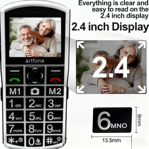 artfone A400 Big Button Cell Phone for Seniors, 4G LTE Unlocked Phones, SOS Button, 2MP Camera, Charging Dock, 3 Slots, Speed Dial, Volume Boost, Large Fonts, Voice Time, Dumb Phone, 1800mAh - Silver