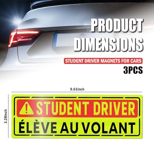 3PCS Bilingual Élève au Volant/Student Driver Magnet for Car,Eye-catching Magnetic Student Driver Sticker with Reflective Design,9.61"x3.28" Magnetic Students Drivers Signs for Car