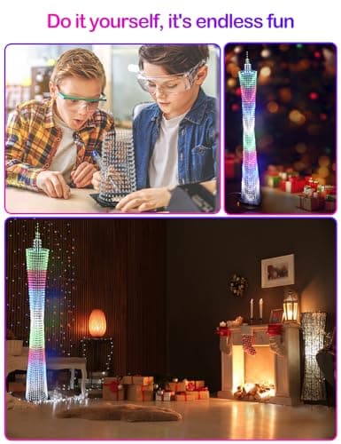 iCubeSmart Led Canton Tower Model DIY Electronic Kit, LED Cube Model Handmade Soldering Project Kit, 64 LED Circles, Height 1 Meter. (GZT-64)
