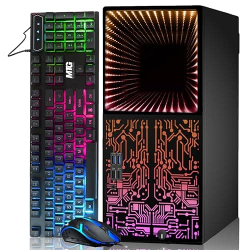TechMagnet Gaming PC Desktop Intel core i7 8th Gen, Horizon+, AMD RX-550 4GB DDR5, 16GB RAM, 240GB SSD + 128GB SSD, HDMI, DVI, VGA, RGB Keyboard, Mouse, Win 11 (Renewed)