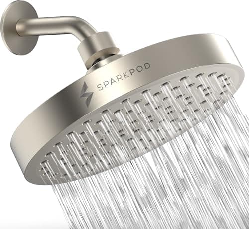 SparkPod Rain Shower Head, 6 Inch Round, Elegant Brushed Nickel Finish