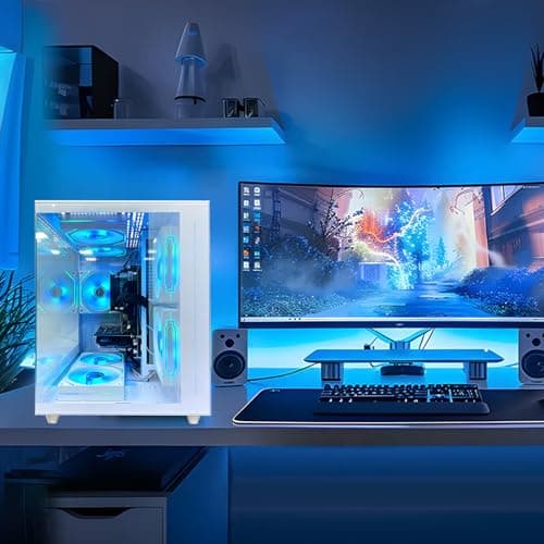 Qehi Prebuilt Desktop PC,Core i7 Processor Up to 4.0GHZ | 16G RAM | 256G SSD | WiFi 6 | 7 RGB Fans | Ready to use Computer Tower for Home and Office-White