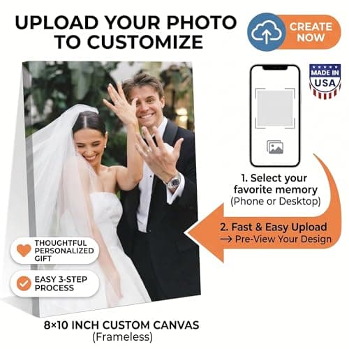 TWING Custom Canvas Prints with Your Photos, 8x10 Personalized Ready-to-Hang Photo Canvas Wall Art, Fathers Day Gift for Dad, Stretched Canvas Print for Family, Wedding, Pet & Home Decor