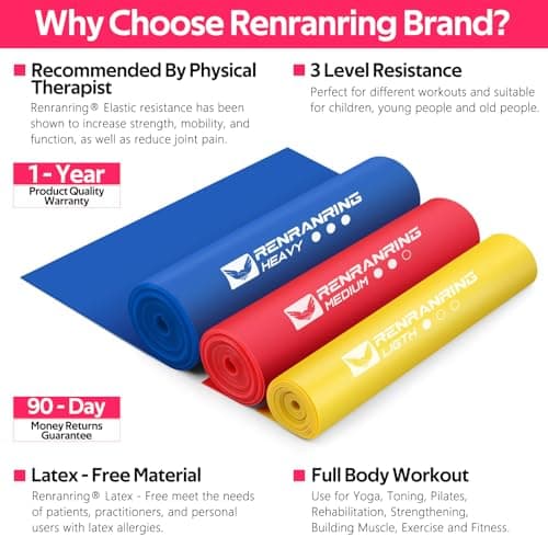 RENRANRING Resistance Bands for Working Out, Exercise Bands for Physical Therapy, Stretch, Recovery, Pilates, Rehab, Strength Training and Yoga Starter Set