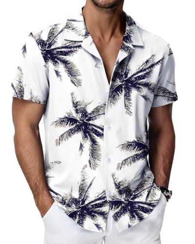 HMIYA Mens Shirts Hawaiian Short Sleeve Button Up Shirt Men Beach Vacation Casual Summer Chemise Homme