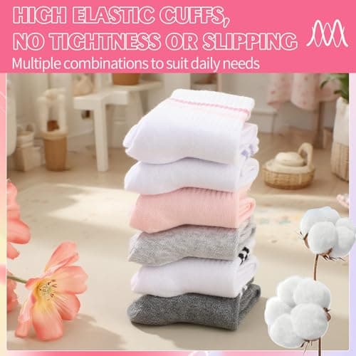 Guigui 6 Pairs Kids Cotton Crew Socks with Heart Stripes for Girls Boys 3-12