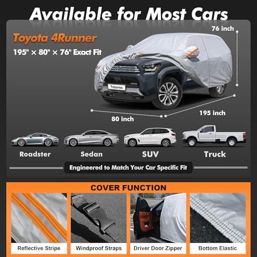 Tozaroa Car Cover Waterproof All-Weather,Heavy-Duty Outdoor Full Exterior Automobiles SUV(Length 191-201 inch) with Windshield Sun Shade Universal Fit Ford Explorer,Toyota Highlander,Durango etc