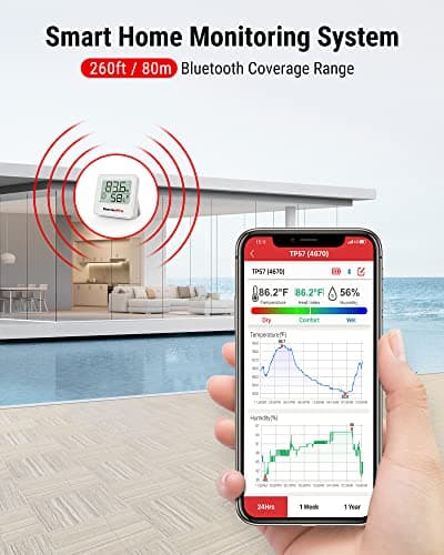 ThermoPro TP357 Digital Hygrometer Indoor Thermometer of 260FT, Bluetooth Thermometer Humidity Meter with Smart App, Room Thermometer Humidity Gauge with Temperature Humidity Sensor