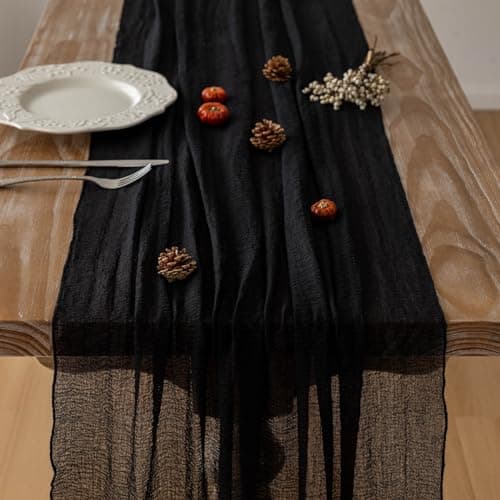 Keketoarrange Black Table Runner Cheesecloth Gauze Rustic Premium Cotton Cheese Cloth Table Decor 120 Inch 10 FT for Wedding Bridal Baby Shower Long Sheer Boho Summer Home Decorations