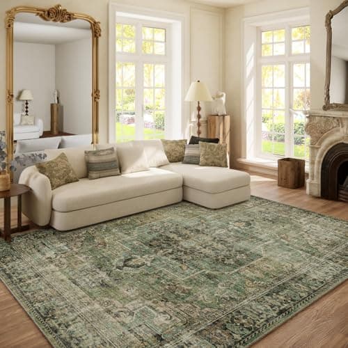6x9 Area Rugs for Living Room: Washable Bedroom Rug Boho Vintage Rugs Stain Resistant Non Slip Low Pile Soft Lightweight Carpet for Kitchen Dining Room Farmhouse Nursery Kids Room
