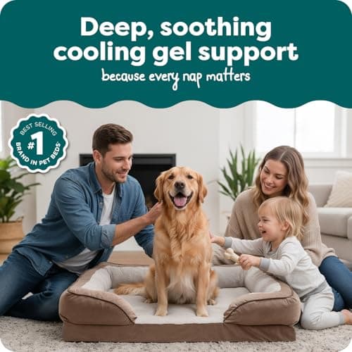 Furhaven Cooling Gel Dog Bed for Large Dogs w/Removable Bolsters & Washable Cover, for Dogs Up to 95 lbs - Plush & Velvet Waves Perfect Comfort Sofa - Brownstone, Jumbo/XL