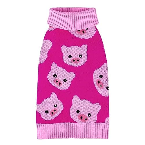 CuteBone Pink Pig Dog Sweater for Medium Dogs with Leash Hole