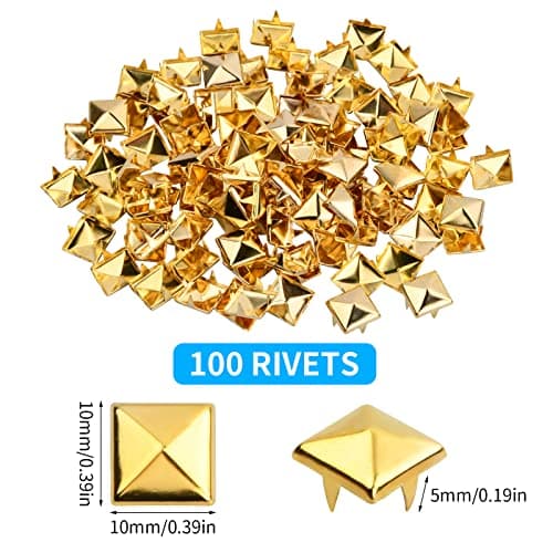 Hoxfly 100Pcs Square Rivets, 10 mm Four Jaw Square Spike Studs, DIY Leathercraft Spike Rivets, Metal Pyramid Rivet Studs for Leather Clothing Shoes Bracelets Handbags DIY Punk Rock Jewelry (Bronze)