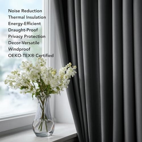 Deconovo Blackout Curtains 2 Panels – 63 Inches Long Thermal Insulated, Soundproof, Energy-Saving, OEKO-TEX Certified, Noise-Reducing Drapes for Bedroom & Living Room Curtains – 42x63 Inch, Dark Grey