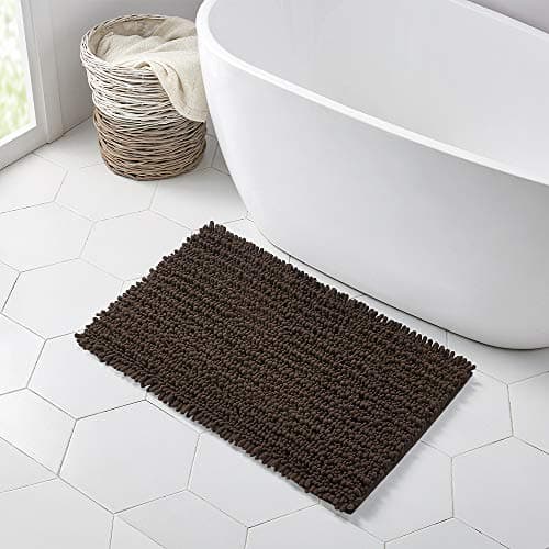Walensee Bathroom Rug Non Slip Bath Mat (32x20 Inch Brown) Water Absorbent Super Soft Shaggy Chenille Machine Washable Dry Extra Thick Perfect Absorbant Best Large Plush Carpet for Shower Floor
