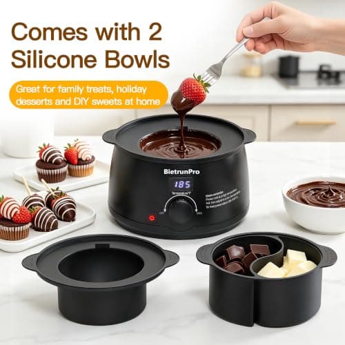 Chocolate Melting Pot Candy Melts Melter with 2 Insert Pots & Spoon, 400mL Electric Chocolate Melter, Adjustable 86°F-185°F Chocolate Melter for Candy, Fondue, Caramel, Butter & DIY Desserts